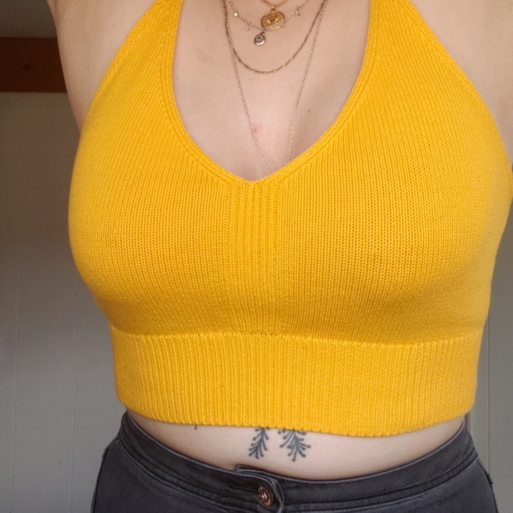 Gold Halter Top Tie Neck